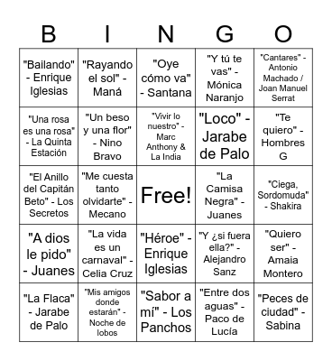 bingo musical Bingo Card