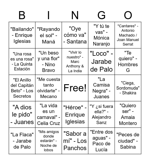 bingo musical Bingo Card