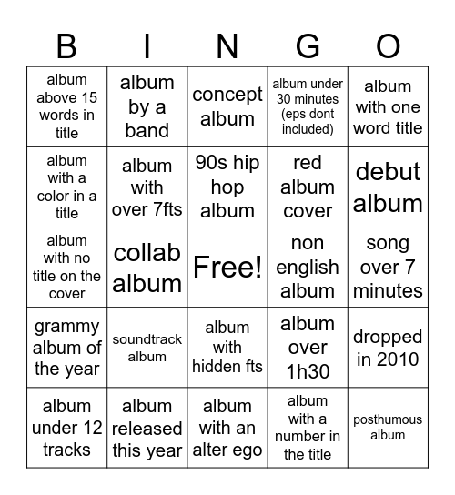 ALBUM Bingo Card