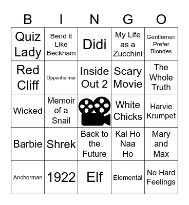 Burbank Baddies at the Movies Bingo Card