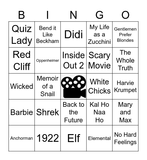 Burbank Baddies at the Movies Bingo Card