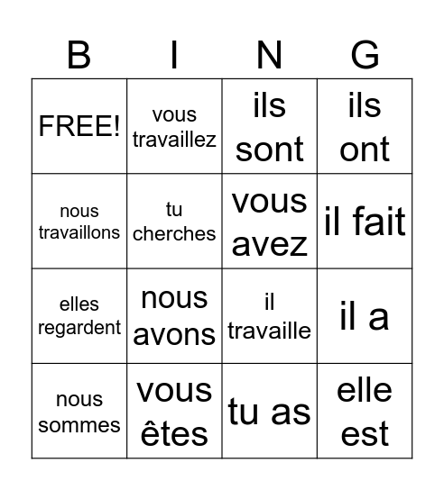 être-avoir-faire-verbes en -er Bingo Card