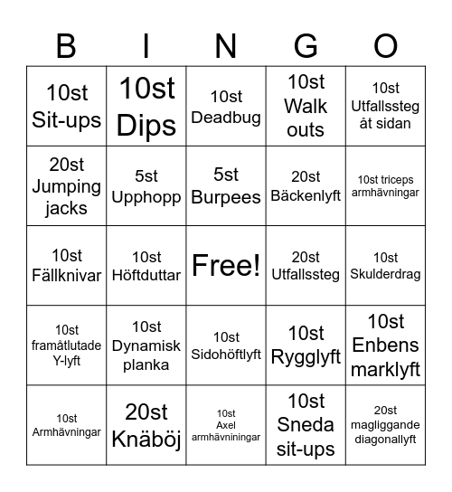 Lunchträning Bingo Card