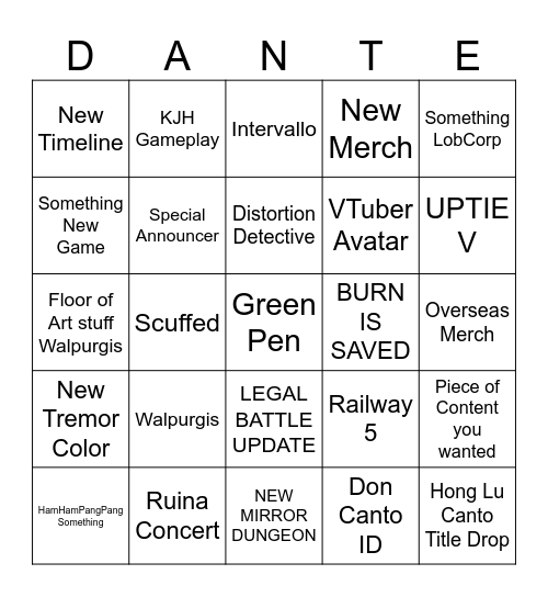 PROJECT MOON 8TH ANNIVERSARY LIVESTREAM Bingo Card