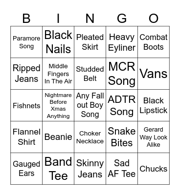 Emo Nite Bingo Card