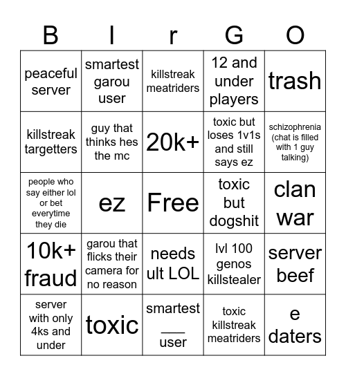 Tsb bingo Card