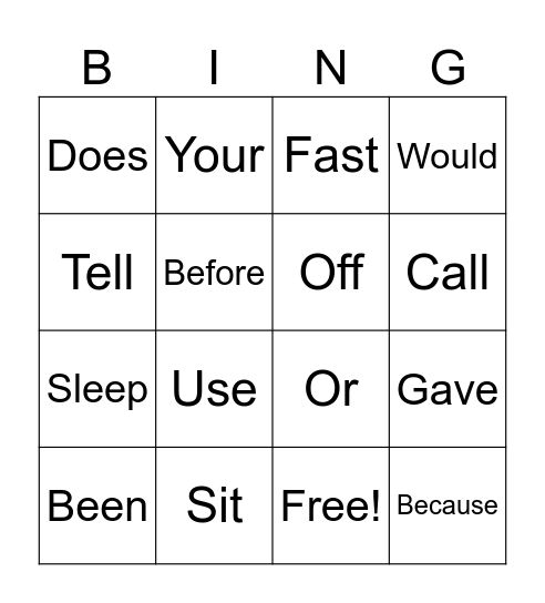 BINGO Sight words 2 Bingo Card