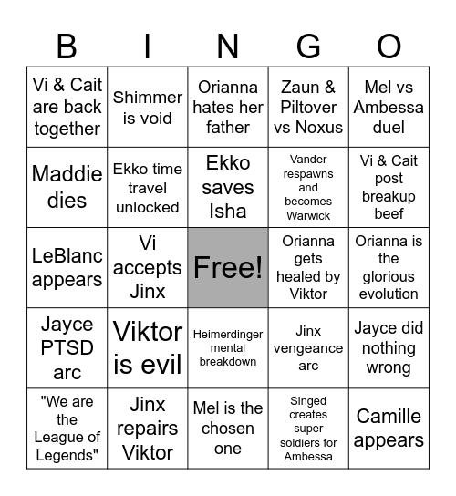 Arcane S2 Act 3 Bingo Card