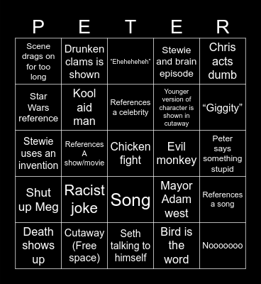 Family guy Bingo Card