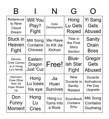 Canto 8 Predictions Bingo Card