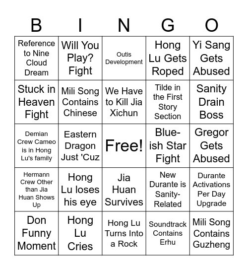 Canto 8 Predictions Bingo Card