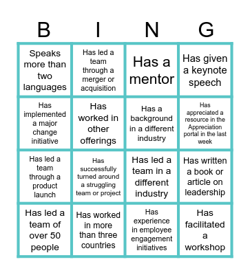 Leadership Bingo Card