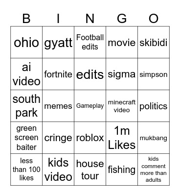 YT Bingo Card