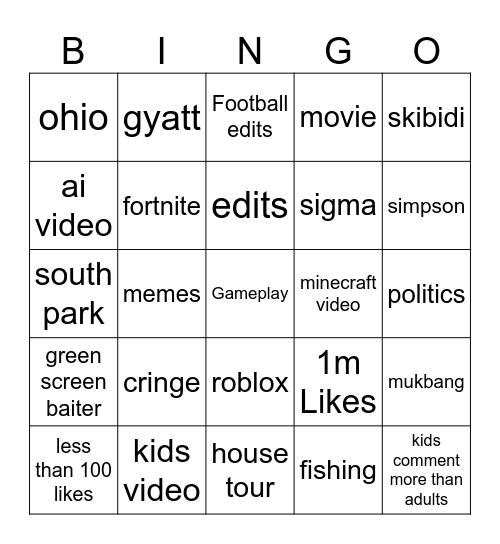 YT Bingo Card