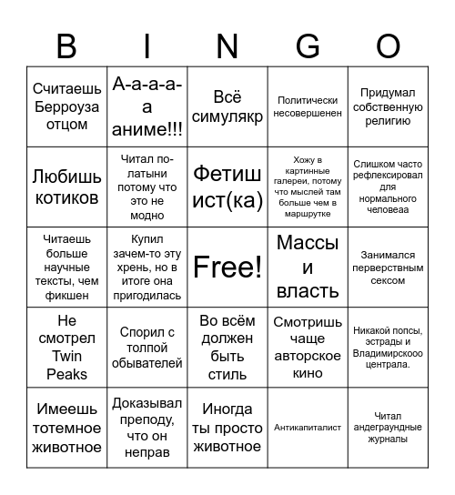 Not normies bingo Card