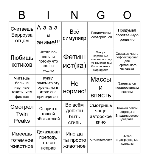 Not normies bingo Card