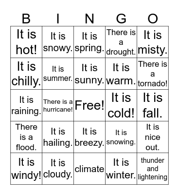 Weather Bingo Card