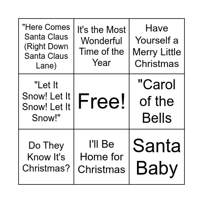 Christmas Songs Bingo Card