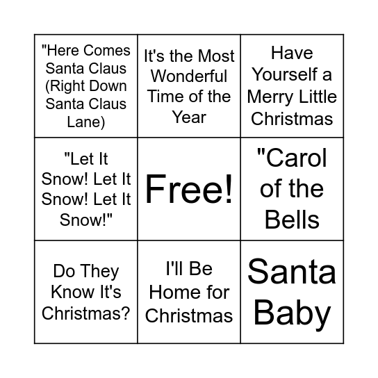 Christmas Songs Bingo Card