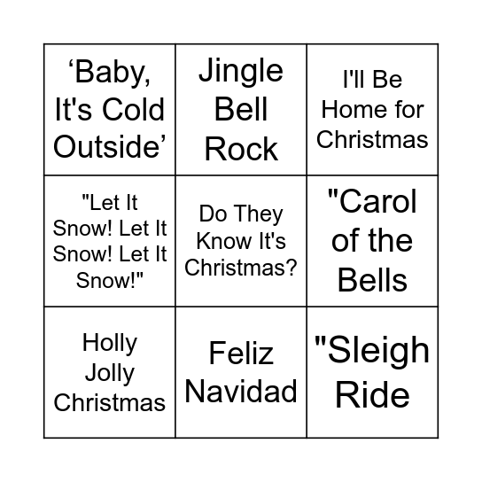 Christmas Songs Bingo Card