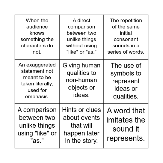 Literary devices bingo Card