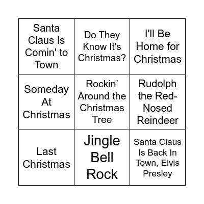 Christmas Songs Bingo Card