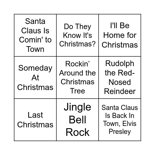 Christmas Songs Bingo Card