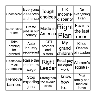 Hillary Clinton Bingo Card