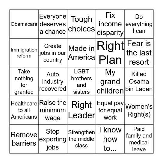 Hillary Clinton Bingo Card