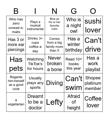 KNOW EACH OTHER Bingo Card