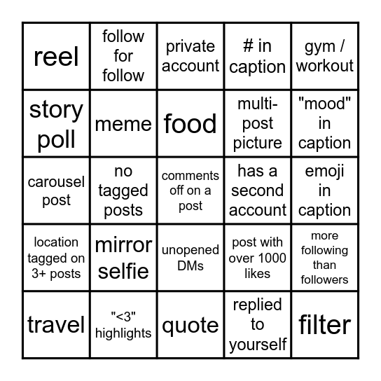 Insta Bingo Card