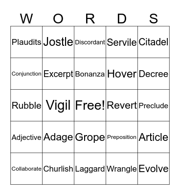 Unit 1 Vocabulary Bingo Card