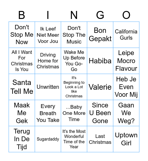 Muziekbingo Breda Dames 1 !!! Bingo Card