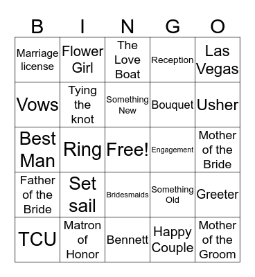 Wedding Bingo Card