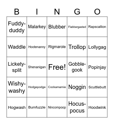 Funny Words Bingo Card