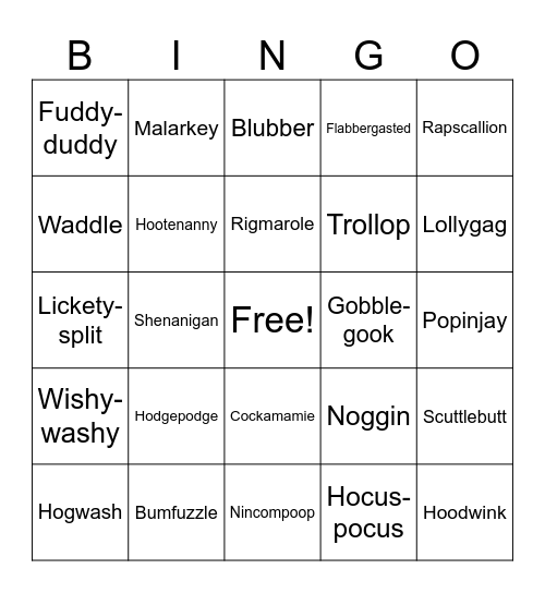 Funny Words Bingo Card