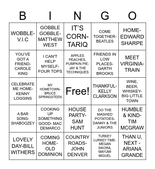 (THANKS)GIVING THEME Bingo Card