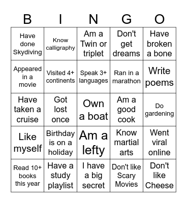 I and My! Bingo Card