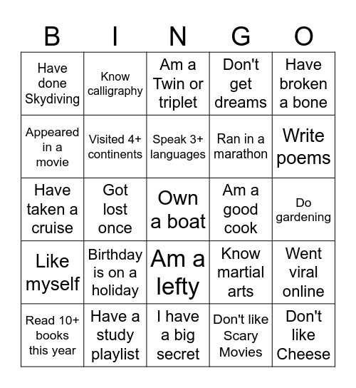 I and My! Bingo Card