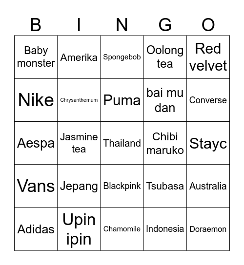 Bingo Anya Bingo Card