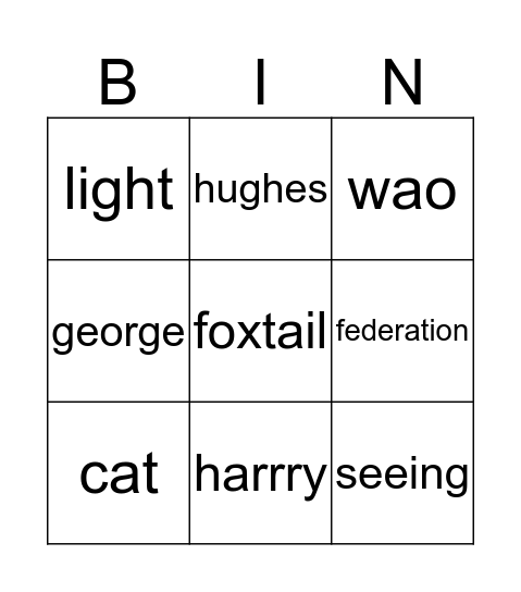 Untitled Bingo Card