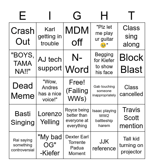 8F Bingo Card