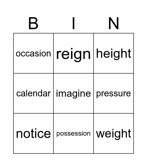 K words Bingo Card