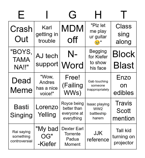 8F Bingo Card