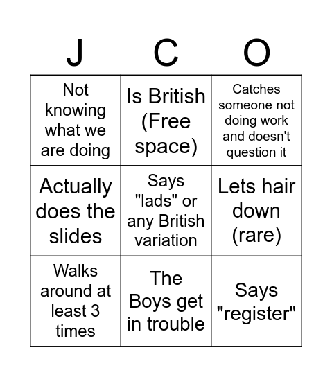 Colemango Bingo Card