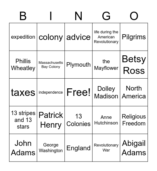 Early History : Week 14 Bingo Card