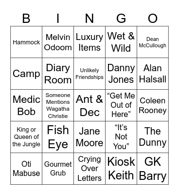 I'm a Celebrity... Get Me Out of Here! Bingo Card