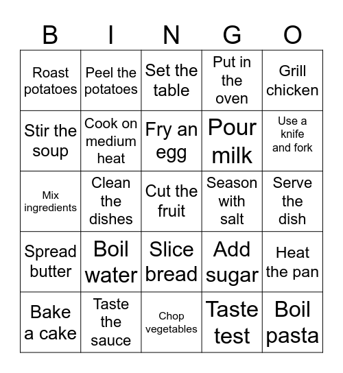 Cooking Phrases! Bingo Card