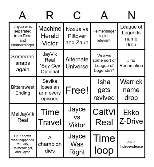 Arcane S2 Arc 3 Bingo Card