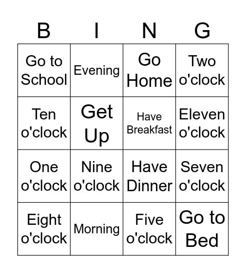 Times of the Day Bingo! Bingo Card